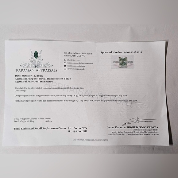 Radiant Cut Green Moissanite Ring - Picture 3 of 3